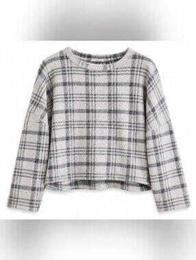 GAP Cream and Gray Plaid Fleece Sweater XL